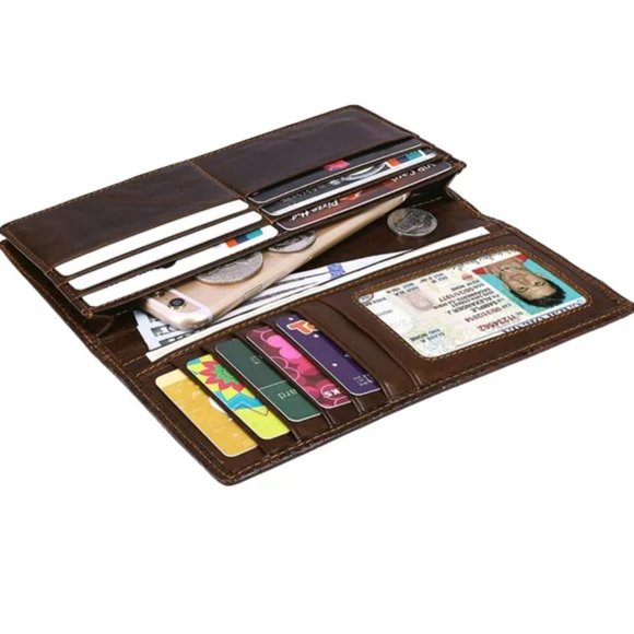 Men's Genuine Leather Long Bifold wallet RFID - Picture 9 of 11